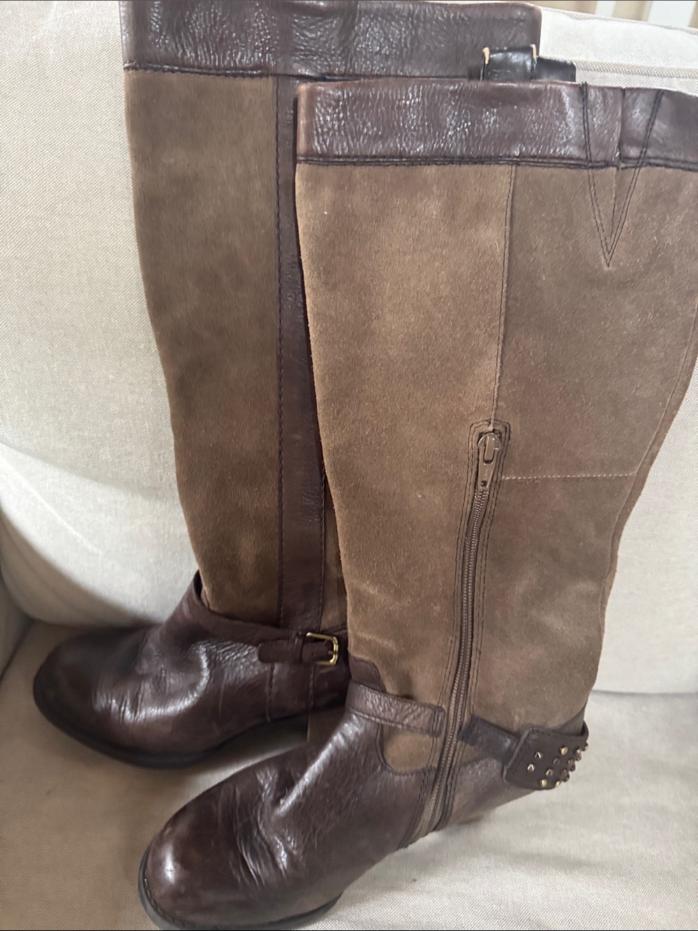 Women’s Brown Leather & Suede Mid-Calf Boots